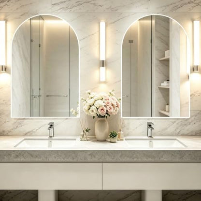 Wall Mounted Mirror, Arched Wall Mirror for Bathroom, 2 Pieces 24"x36" Arch Bathroom Mirror with Metal Frame, White Vanity Mirror Decor for Mantle, Bedroom, Entryway, Living Room