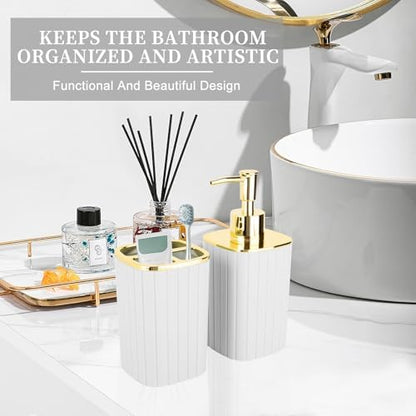 RRM 2PCS Bathroom Accessories Set, Soap Dispenser and Toothbrush Holder