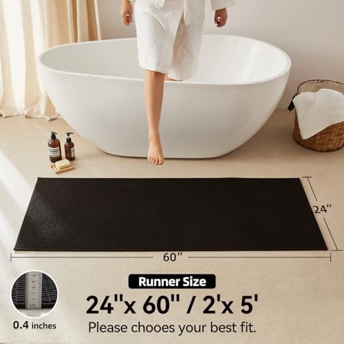 Triohero Bathroom Runner Rug, Long Bath Mat Washable Thin Quick Dry Low Pile Bathroom Runner Rugs 24 x 60 Non Slip, Black 24"x60"