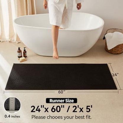 Triohero Bathroom Runner Rug, Long Bath Mat Washable Thin Quick Dry Low Pile Bathroom Runner Rugs 24 x 60 Non Slip, Black 24"x60"