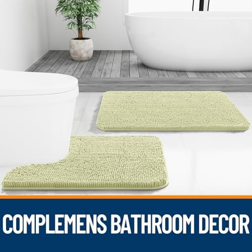 OLANLY Chenille Bathroom Rugs Mats Sets 2 Piece, 36"x24"+24"x20", Vanilla
