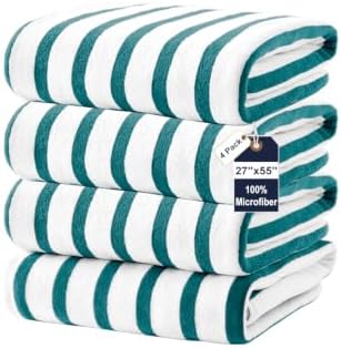 JML Microfiber Beach Towels, 4 Pack, 27" x 55", Cabana Stripe Dark Green