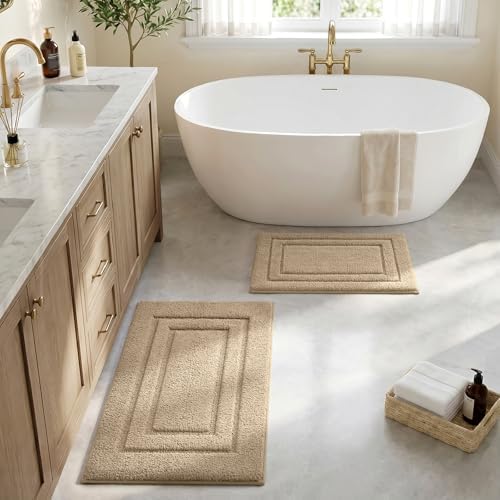 HOMEIDEAS Bathroom Rugs Sets 2 Piece, Soft Non Slip Bath Mat Khaki