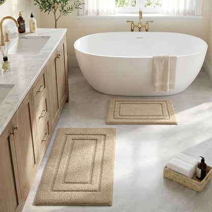 HOMEIDEAS Bathroom Rugs Sets 2 Piece, Soft Non Slip Bath Mat Khaki