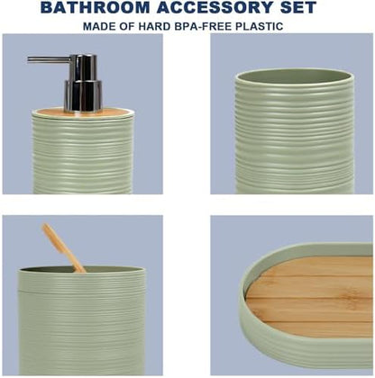 CERBIOR Bamboo Bathroom Accessories Set 6 Piece Spiral Bath Ensemble,Green