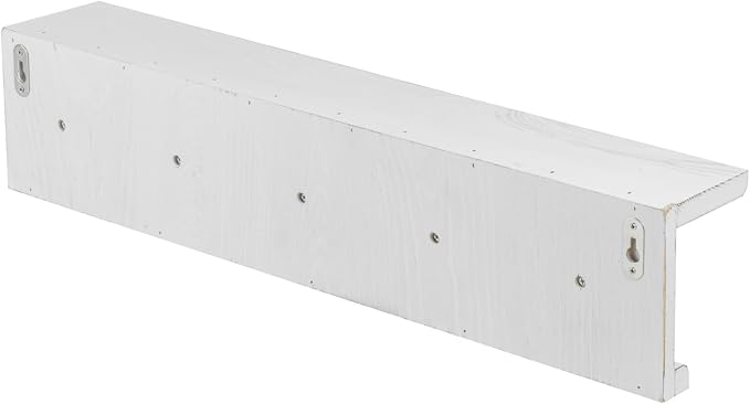 MyGift Wall Mounted White Wood Bathroom Shelf with 5 Hooks Towel Rack | Open Display Shelving with Five Hanging Pegs for Towels, Robes, Keys & Everyday Essentials, Rustic Farmhouse Style