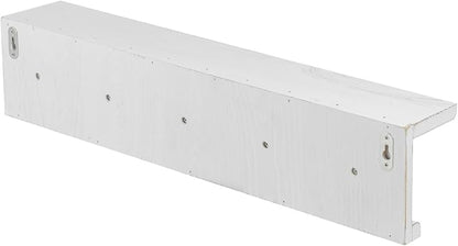 MyGift Wall Mounted White Wood Bathroom Shelf with 5 Hooks Towel Rack | Open Display Shelving with Five Hanging Pegs for Towels, Robes, Keys & Everyday Essentials, Rustic Farmhouse Style