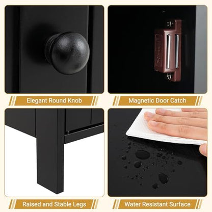 LDAILY Bathroom Cabinet, Freestanding Small Cabinet with Door, 3-Position Adjustable and Removable Shelf, Anti-Tipping Device, Wooden Floor Organizer for Bathroom, Kitchen, Office (Dark)