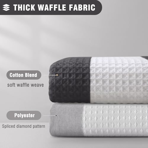 Waffle Weave Shower Curtain Heavyweight Cotton Fabric Dark Grey 72Wx72L