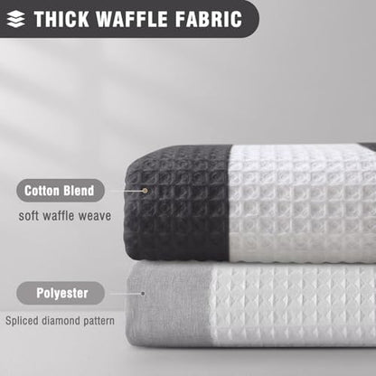 Waffle Weave Shower Curtain Heavyweight Cotton Fabric Dark Grey 72Wx72L