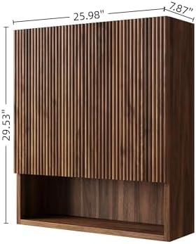 USHOWER Dark Walnut Bathroom Wall Cabinet with Fluted Doors & Open Shelf