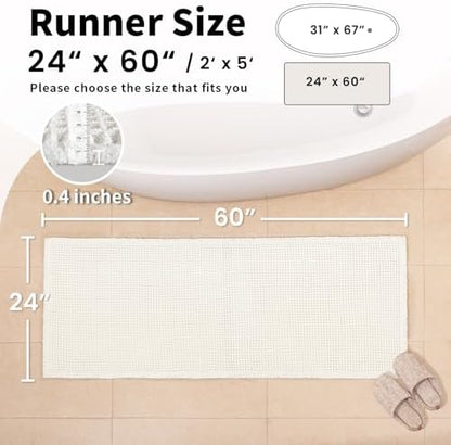 Long White Bathroom Rug, Waffle Bath Mat Runner Non Slip, 24 x 60