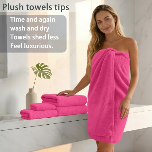 VOOVA & MOVAS 3PC Towel Set, 100% Cotton, Hot Pink