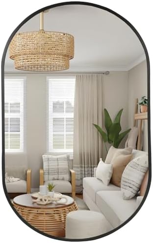 Black Oval Mirror, 22"x30" Oval Bathroom Mirror, Vanity Mirror with Brushed Metal Frame, Wall Mount Mirrors Decor for Bathroom, Bedroom, Entryway, Living Room(Hangs Horizontally or Vertically)