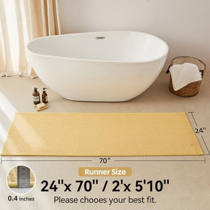 Triohero Bathroom Runner Rugs, Long Bath Mat Runner Washable Thin Quick Dry Low Pile Bathroom Runner Rugs Non Slip, Yellow 24"x70"