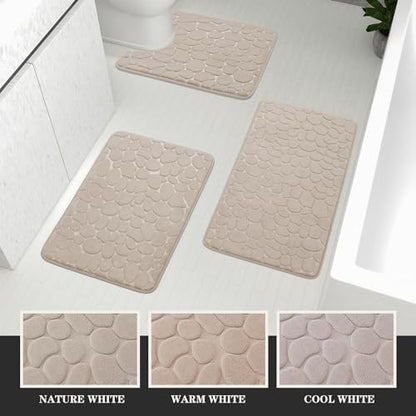 YIHOUSE Bathroom Rugs Mat Set, Memory Foam Bath Mat 3 Piece Khaki