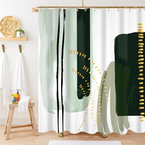 Mid Century Green Shower Curtain for Bathroom 72x78 Inch