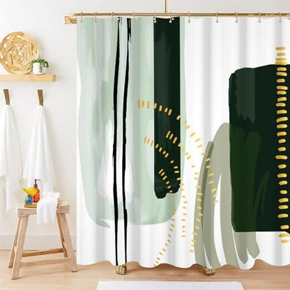 Mid Century Green Shower Curtain for Bathroom 72x84 Inch