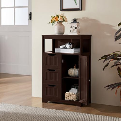 Yaheetech Freestanding Bathroom Storage Cabinet with 3 Drawers, Espresso