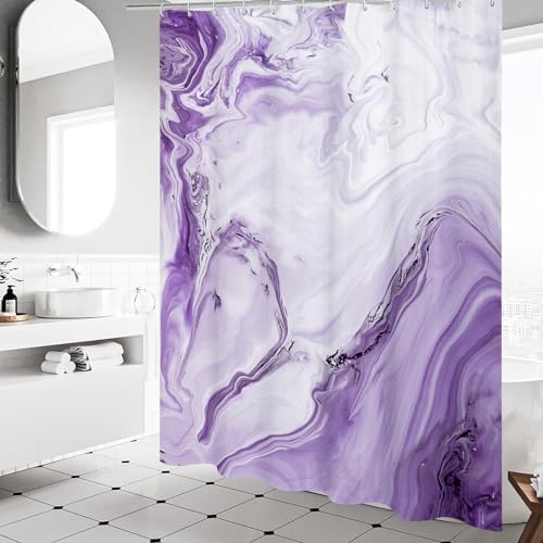 Purple Marble Fabric Shower Curtain, Abstract Watercolor, 72 x 72 Inches