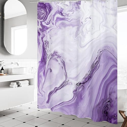 Purple Marble Fabric Shower Curtain, Abstract Watercolor, 72 x 72 Inches