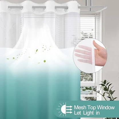 No Hook Shower Curtain and Liner for Bathroom Set, Ombre Teal, 71" x 74"