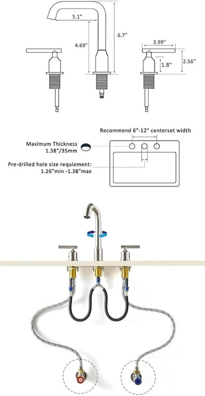 Faucet Bathroom WashBasin Sink Solid Brass Handles Bathtub Mixer Tap 3 Holes Basin Faucet Set Lead(Brushed) Faucet