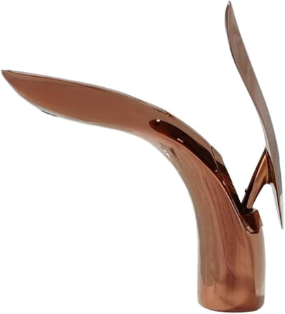 Faucet Modern Leaf Bathroom Basin Faucet Brass Single Lever Sink Tap with Hot Cold Water Mixer for Vanity(Rose Gold Short) Faucet