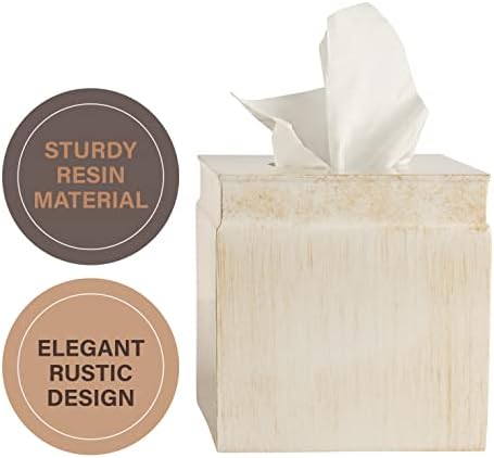 Rustic Luxe Beige Square Resin Tissue Box Cover