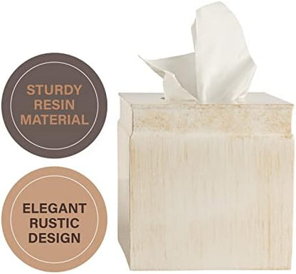 Rustic Luxe Beige Square Resin Tissue Box Cover
