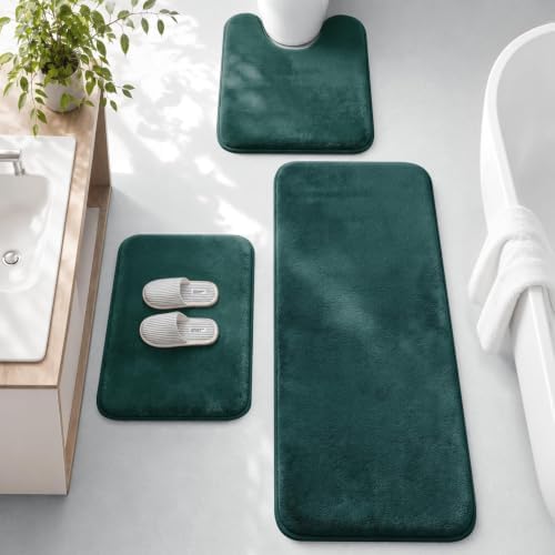 HUXMEYSON 3-Piece Memory Foam Bathroom Rug Set, Peacock Blue