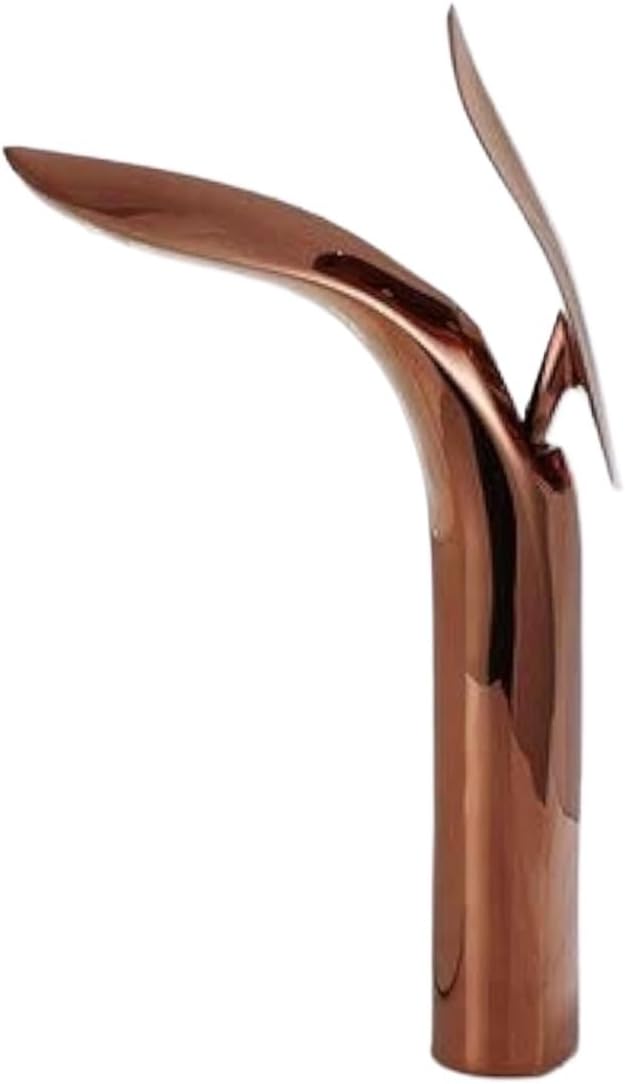 Faucet Modern Leaf Bathroom Basin Faucet Brass Single Lever Sink Tap with Hot Cold Water Mixer for Vanity(Rose Gold Tall) Faucet