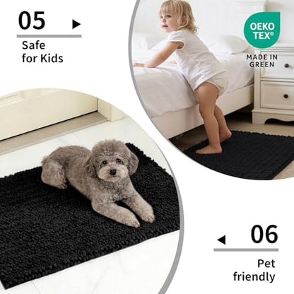 Disolla Black Bathroom Runner Rug 24x55 Inch - Long Chenille Bath Mat, Extra Soft Shaggy Plush Absorbent Runner, Non-Slip Washable Rug for Tub, Bedside and Kitchen