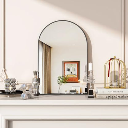 VooBang Arched Wall Mirror, 20 x 30 inch Arch Bathroom Mirror, Wall Mounted Vanity Mirror with Arch Metal Frame, Modern Bathroom Vanity Mirror for Bedroom, Living Room, Hanging or Leaning, Black