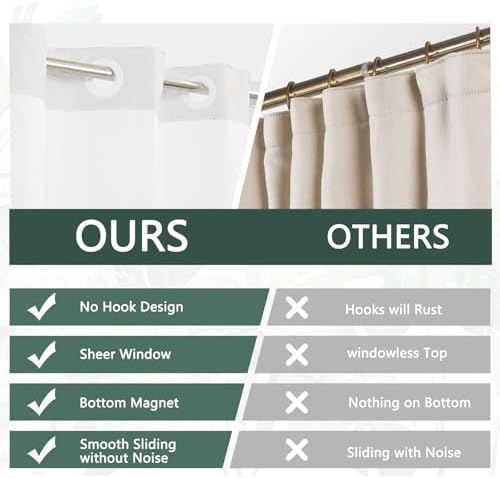 No Hook Shower Curtain with Snap-in Liner 71x74 Inch