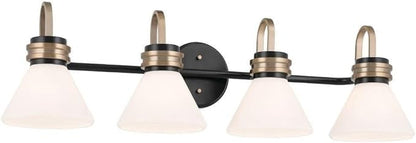 Kichler Farum 34" 4-Light Vanity Light with Opal Glass in Black, for Single or Double Vanity, Over a Mirror, Powder Room, Bathroom, (34" W x 9.5" H), 55156BK
