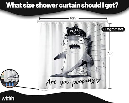 Extra Long Shower Curtain XL Black Cat Riding Shark, 108 x 72 in