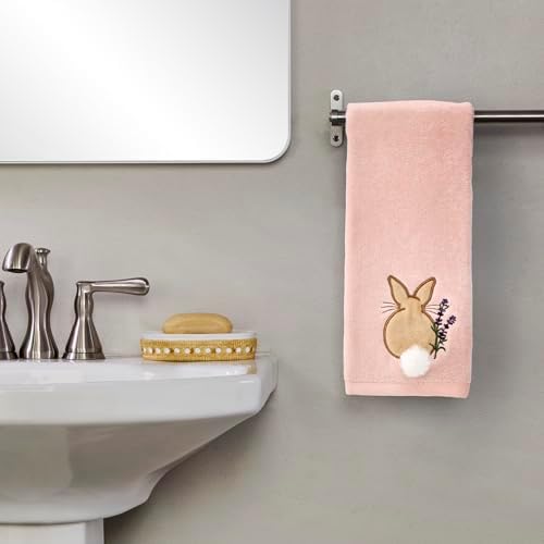 SKL Home Cotton Tail Hand Towel Set-2pc, 100% Cotton, 3D-Embroidered, Pink