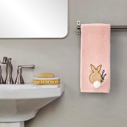 SKL Home Cotton Tail Hand Towel Set-2pc, 100% Cotton, 3D-Embroidered, Pink