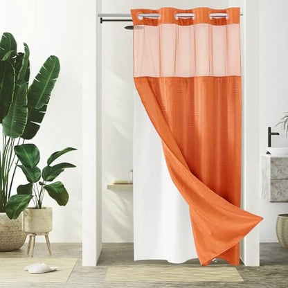Gibelle No Hook Cloth Burnt Orange Shower Curtain with Liner, 36x74