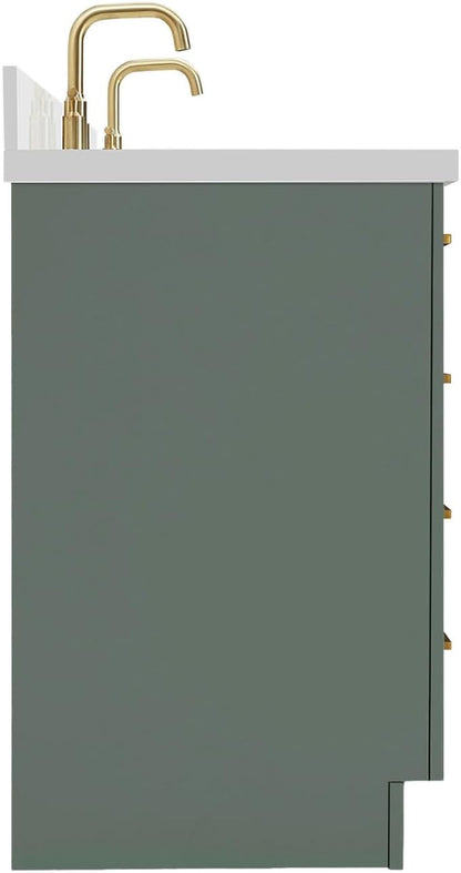 ARIEL Hepburn 67 Inch Double Rectangle Sink Bathroom Vanity with Pure White Quartz Countertop 1.5 Inch in Vintage Green