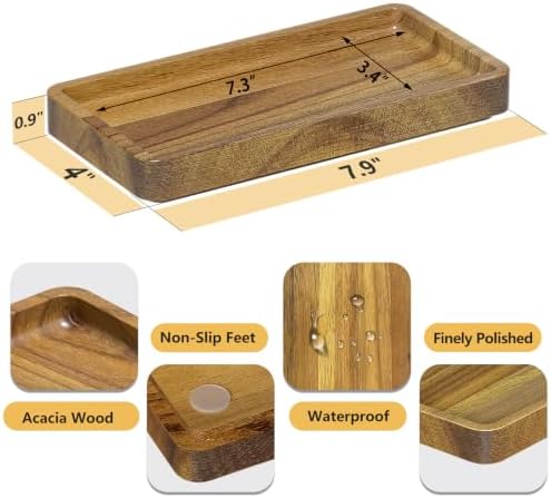 WEENSON Small Acacia Wood Bathroom Vanity Tray for Soap Dispenser, Toiletries, Makeup, Perfume, Decor, Kitchen Tray for Counter Salt Spice, Toilet Tank Tray for Candle, Nightstand 7.9"x4"