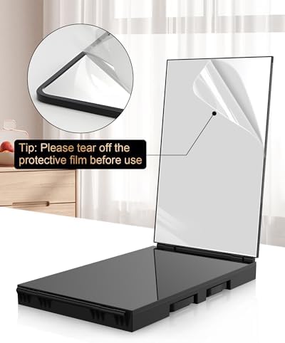 JUSRON 360 Viewing Angle Self Hair Cutting Mirror, Clear Anti-Fog HD Glass, USB Rechargeable, Easy to Use, Height Adjustable, Portable, Good Choice for Gifts