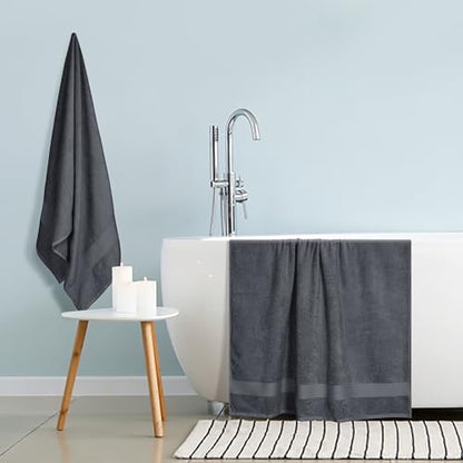 GLAMBURG Premium Cotton Oversized 2 Pack Bath Sheet 35x70-100% Pure Cotton - Ideal for Everyday use - Ultra Soft & Highly Absorbent - Machine Washable - Charcoal