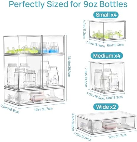 Vtopmart Clear Stackable Storage Drawers Set of 10, Baby Bottle Organizer