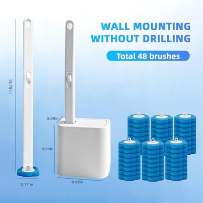 Disposable Toilet Brush with 48 Refills,Toilet Bowl Cleaner,Toilet Cleaning Supplies,Toilet Bowl Brush,Automatic lid-Opening and Closing Toilet Brush with Holder for Bathroom Deep Cleaning & Hygiene
