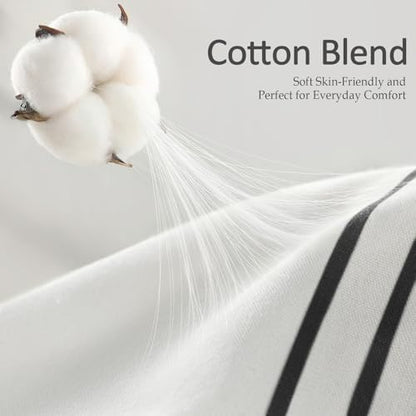 Black and White Boho Cotton Striped Shower Curtain with Tassel 72"W X 72"L