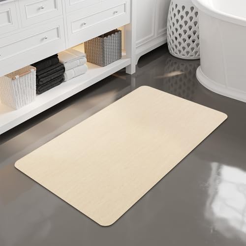 Mecko Bath Mat 20"x32",Ultra Thin Bathroom Rug fit Under Door Beige