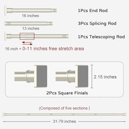 UIOSANRT Brushed Nickel Shower Curtain Rod 31-79 Inches Non-Slip Shower Rod Tension Mounted No Drill Tension Shower Curtain Rods Spring Tension Rod for Windows Bathroom