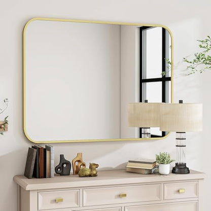 BEAUTYPEAK 30x40 Black Metal Frame Rectangle Vanity Mirror,Rounded Corners